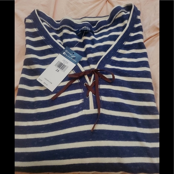 CHAPS River Path Tie Front Striped Long Sleeve Henley NEW - Picture 9 of 10